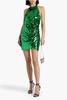 Jo wrap-effect sequined stretch-tulle halterneck mini dress