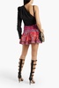 Crystal-embellished shirred printed silk mini skirt