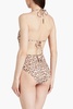 Cutout leopard-print halterneck swimsuit