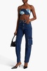 Strapless cropped metallic denim top