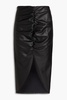 Ari ruched faux stretch-leather midi pencil skirt