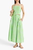 Tulay pleated checked hemp maxi skirt