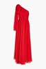 Altheda one-shoulder bow-embellished crepon gown