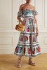 Cannes off-the-shoulder tiered printed cotton-blend midi dress