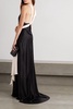 Belted two-tone cutout silk-satin gown