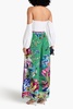 Crystal-embellished printed silk crepe de chine wide-leg pants