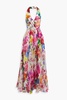 Floral-print silk-organza halterneck gown