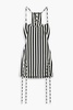 Cutout lace-up striped jersey mini dress