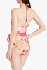 Ruched paisley-print halterneck swimsuit