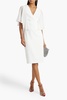 Wrap-effect chiffon-paneled crepe dress