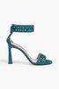 Crystal-embellished laser-cut suede sandals