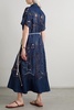 Berly belted corded lace and cotton-chambray midi dress