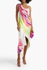 Penelope asymmetric draped tie-dyed silk midi dress