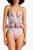 Ruffled paisley-print halterneck swimsuit