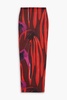 Printed stretch-mesh maxi skirt