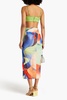 Monroe printed ruched stretch-mesh midi skirt