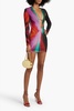 Ring-embellished printed stretch-jersey mini dress