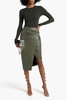 Wrap-effect faux stretch-leather midi skirt