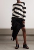 Asymmetric striped linen, cashmere and silk-blend sweater