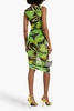 Asymmetric printed stretch-mesh dress