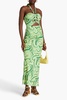 Lopte cutout printed crepe halterneck maxi dress