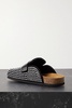 Crystal-embellished leather-trimmed suede slippers