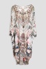 Embellished printed silk crepe de chine dress