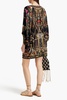 Crystal-embellished printed jersey mini dress