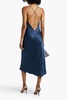 Draped silk-satin midi slip dress