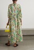 Ariel metallic embroidered floral-print cotton-voile maxi dress