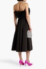 Strapless belted faux feather-embellished scuba midi dress