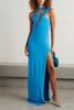 One-shoulder cutout ruched stretch-jersey gown