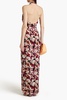 Ramina floral-print silk-satin crepe halterneck gown