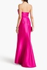 One-shoulder ruffled twill gown