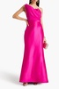 One-shoulder ruffled twill gown