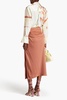 Ruched draped satin midi skirt