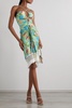 Tropicalia crochet-trimmed printed stretch-velvet midi dress