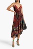 Asymmetric printed silk-chiffon midi wrap dress