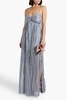 Lakia cutout bow-embellished metallic crochet-knit maxi dress