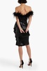 Off-the-shoulder feather-embellished sequined tulle dress