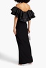 Off-the-shoulder shantung-paneled crepe maxi dress