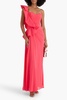 One-shoulder ruffled chiffon gown