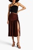 Jayde ruched metallic jersey midi skirt