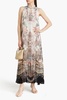 Crystal-embellished printed silk-crepon maxi dress