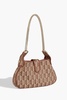 Leather-trimmed jacquard shoulder bag