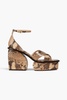 Snake-effect leather platform sandals