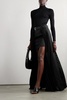 Belted pleated satin maxi skirt