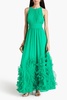 Ruffled chiffon and tulle gown