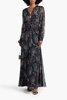 Kaira embellished metallic printed silk-blend chiffon maxi dress