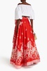 Printed linen and silk-blend maxi skirt